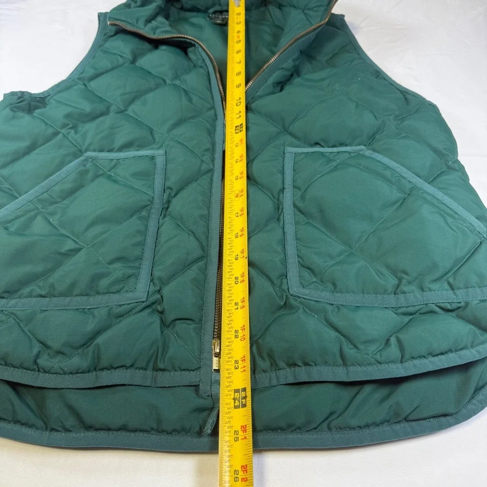 J. Crew Down Quilted Vest Women's Size Large Green Double‎ Zipper Pockets